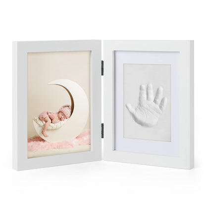 Chuckle Baby Hand and Footprint Kit - White Wooden Photo Frame (Fits 5x7 Pictures) with Air-Drying Clay, Roller and Instructions - Newborn Keepsake Gift for Baby Showers and New Mums