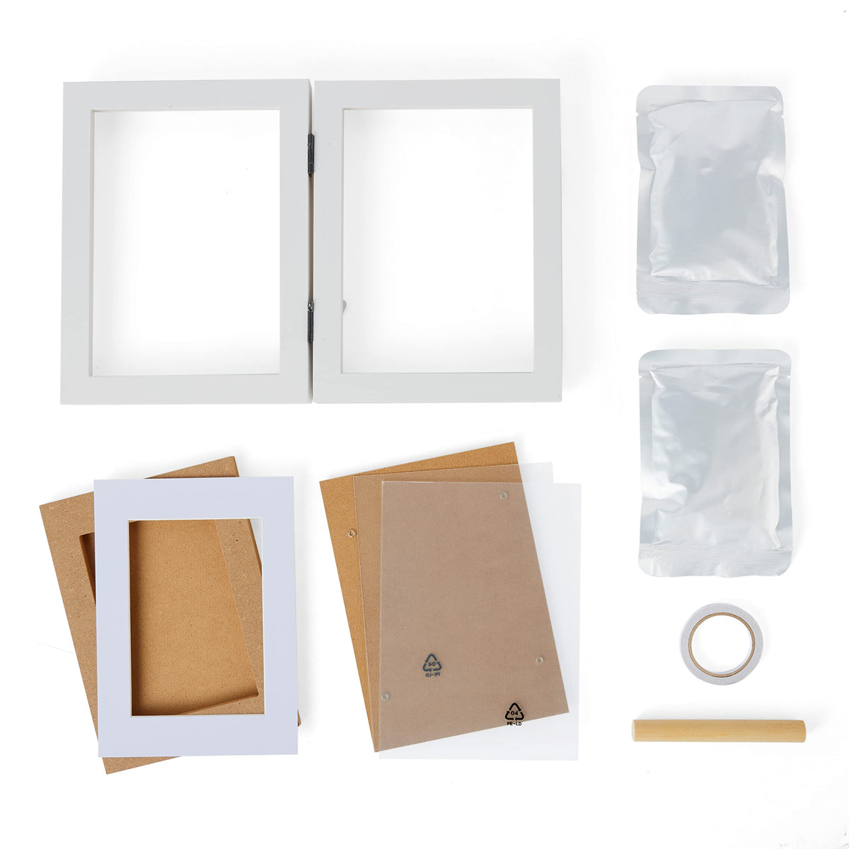 Chuckle Baby Hand and Footprint Kit - White Wooden Photo Frame (Fits 5x7 Pictures) with Air-Drying Clay, Roller and Instructions - Newborn Keepsake Gift for Baby Showers and New Mums