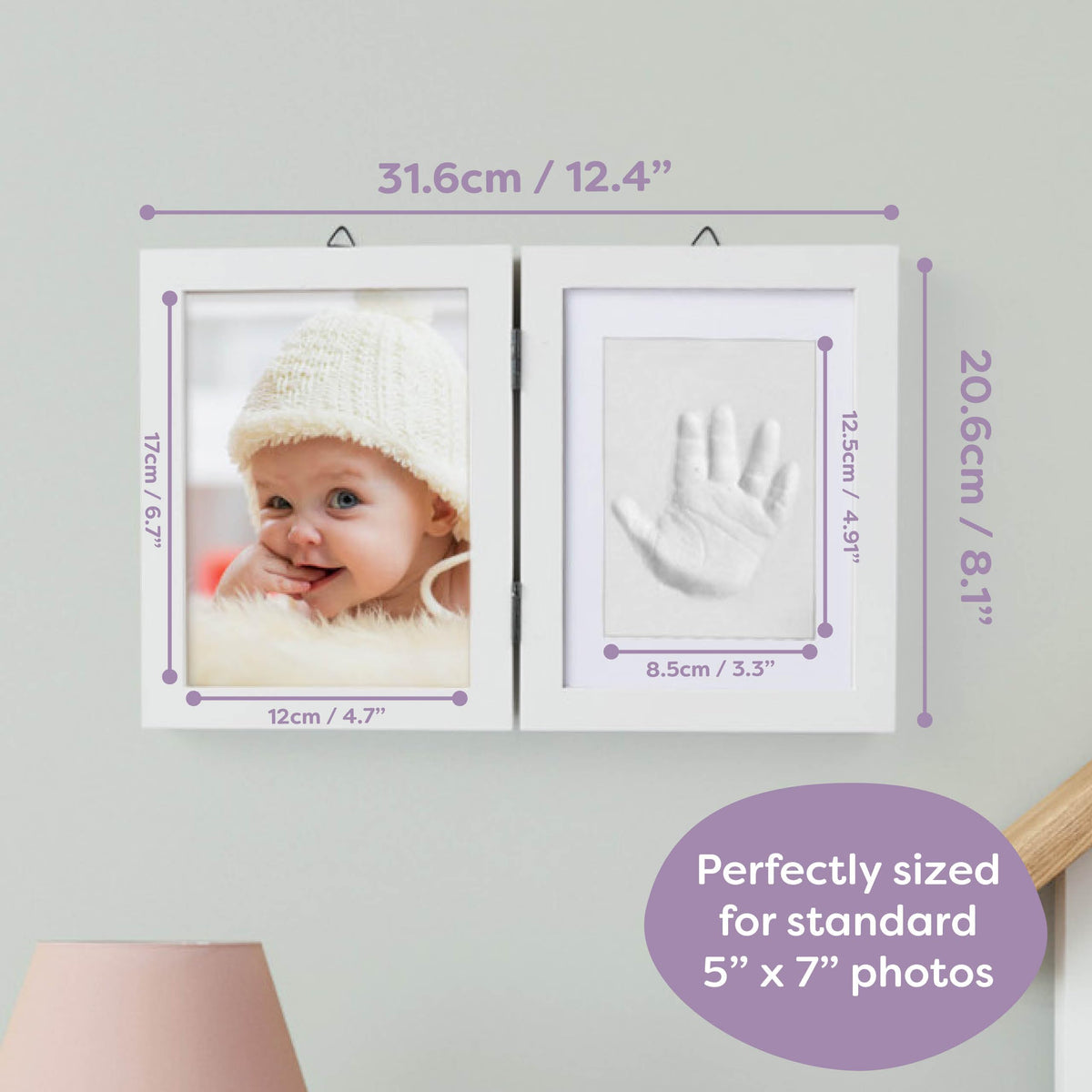 Chuckle Baby Hand and Footprint Kit - White Wooden Photo Frame (Fits 5x7 Pictures) with Air-Drying Clay, Roller and Instructions - Newborn Keepsake Gift for Baby Showers and New Mums