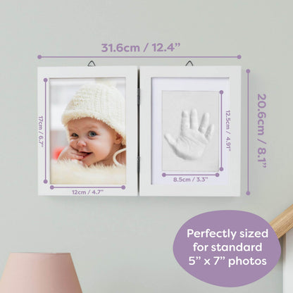 Chuckle Baby Hand and Footprint Kit - White Wooden Photo Frame (Fits 5x7 Pictures) with Air-Drying Clay, Roller and Instructions - Newborn Keepsake Gift for Baby Showers and New Mums