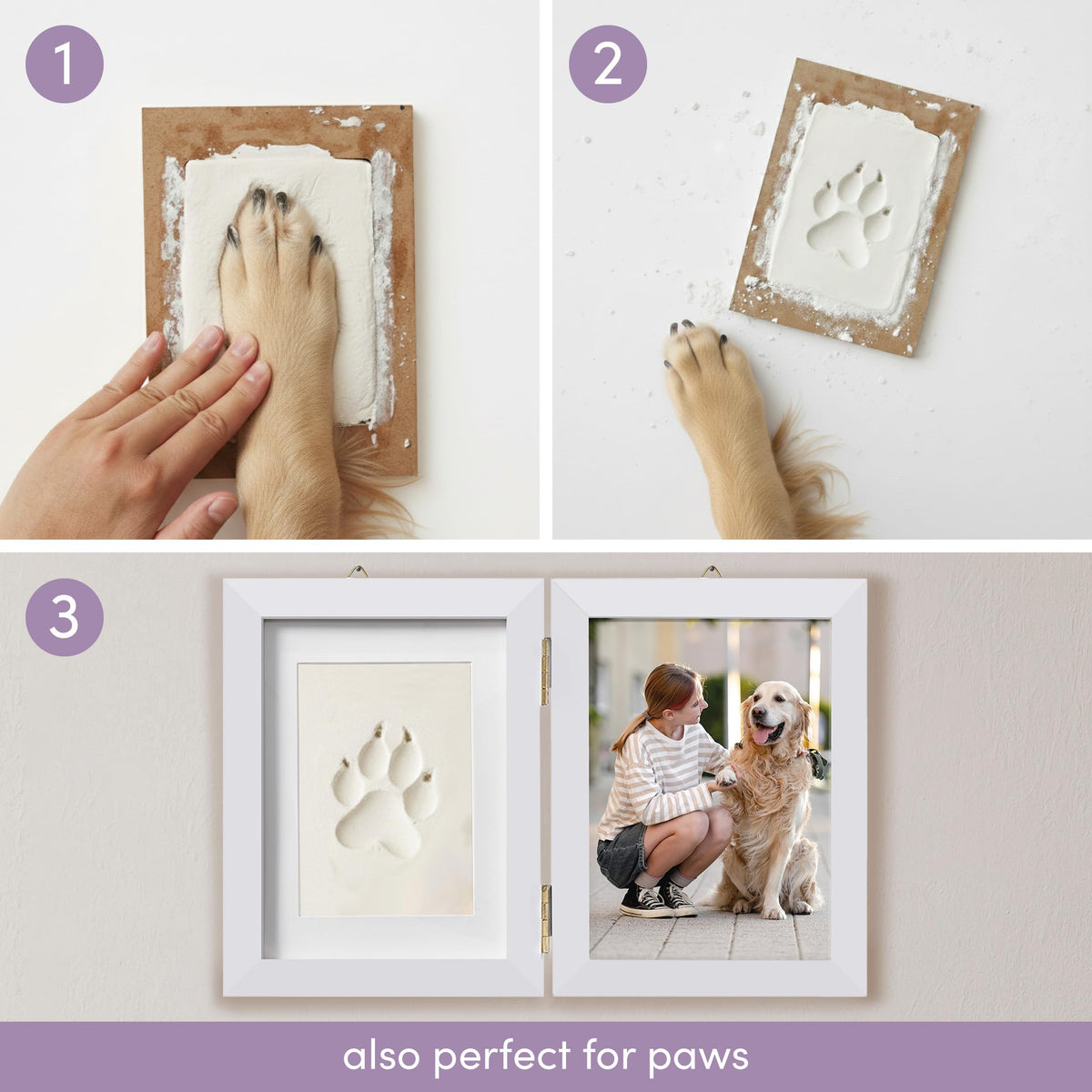 Chuckle Baby Hand and Footprint Kit - White Wooden Photo Frame (Fits 5x7 Pictures) with Air-Drying Clay, Roller and Instructions - Newborn Keepsake Gift for Baby Showers and New Mums