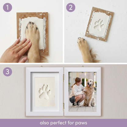 Chuckle Baby Hand and Footprint Kit - White Wooden Photo Frame (Fits 5x7 Pictures) with Air-Drying Clay, Roller and Instructions - Newborn Keepsake Gift for Baby Showers and New Mums