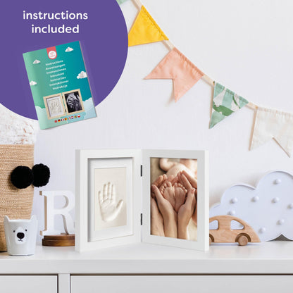 Chuckle Baby Hand and Footprint Kit - White Wooden Photo Frame (Fits 5x7 Pictures) with Air-Drying Clay, Roller and Instructions - Newborn Keepsake Gift for Baby Showers and New Mums
